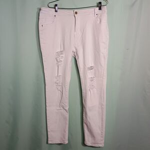 Women’s White Distressed Skinny Jeans – Ripped Denim Pants